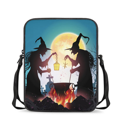 Halloween Witch And Cauldron Print Rectangular Crossbody Bag