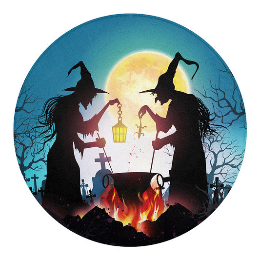Halloween Witch And Cauldron Print Round Blanket