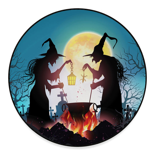 Halloween Witch And Cauldron Print Round Floor Mat