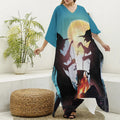 Halloween Witch And Cauldron Print Silk V-Neck Kaftan Dress