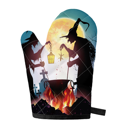 Halloween Witch And Cauldron Print Single Oven Mitt