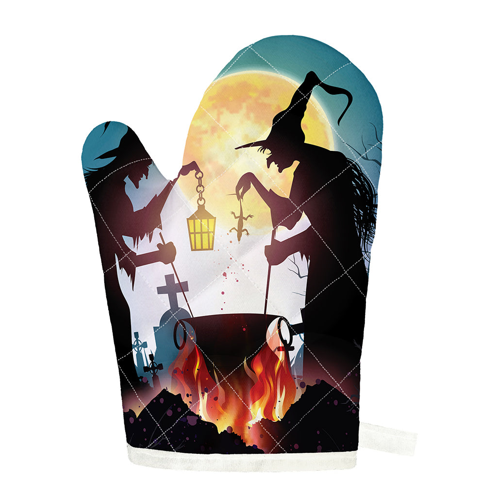 Halloween Witch And Cauldron Print Single Oven Mitt
