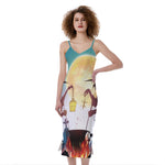 Halloween Witch And Cauldron Print Slim Fit Midi Cami Dress