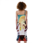 Halloween Witch And Cauldron Print Slim Fit Midi Cami Dress