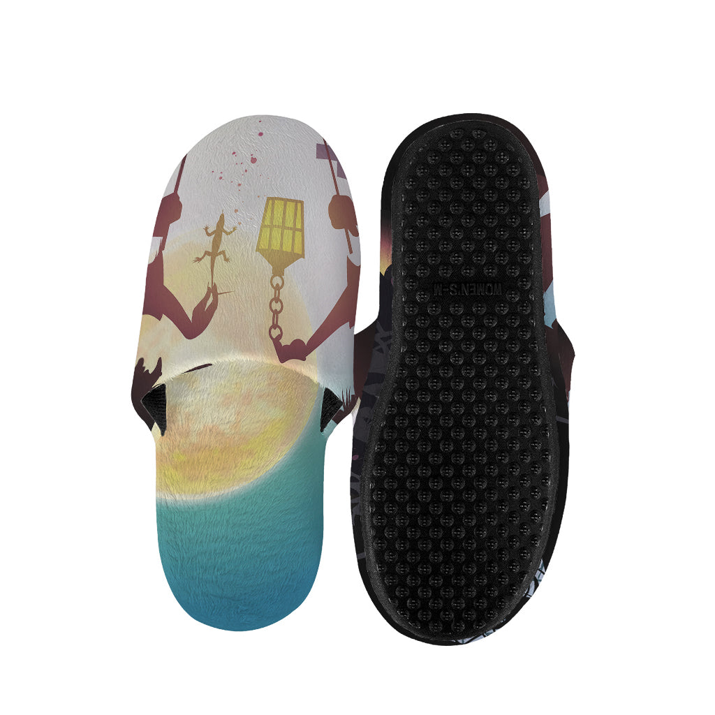 Halloween Witch And Cauldron Print Slippers