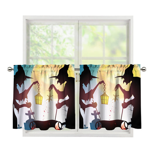 Halloween Witch And Cauldron Print Tier Curtains