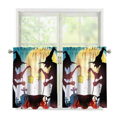 Halloween Witch And Cauldron Print Tier Curtains