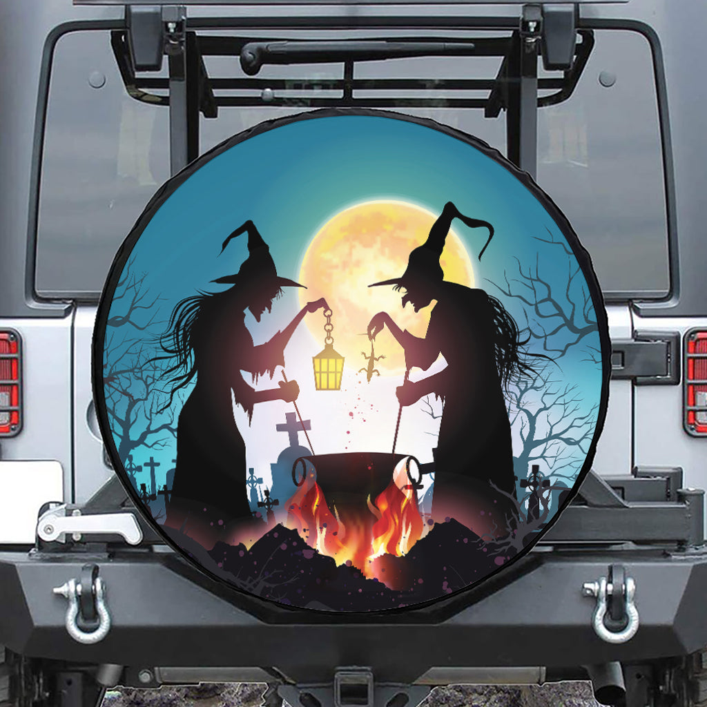 Halloween Witch And Cauldron Print Tire Cover