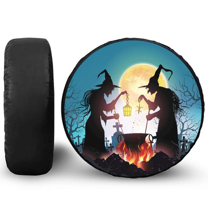 Halloween Witch And Cauldron Print Tire Cover
