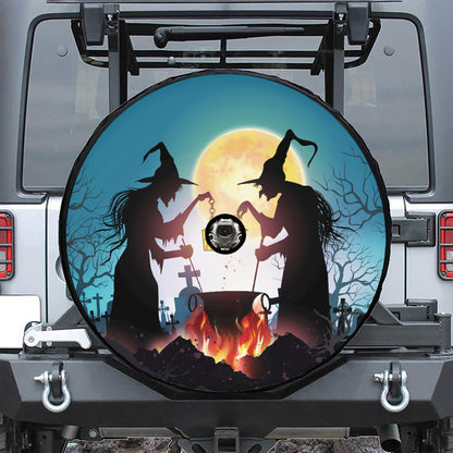 Halloween Witch And Cauldron Print Tire Cover With Camera Hole