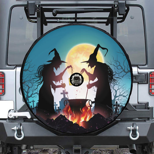 Halloween Witch And Cauldron Print Tire Cover With Camera Hole