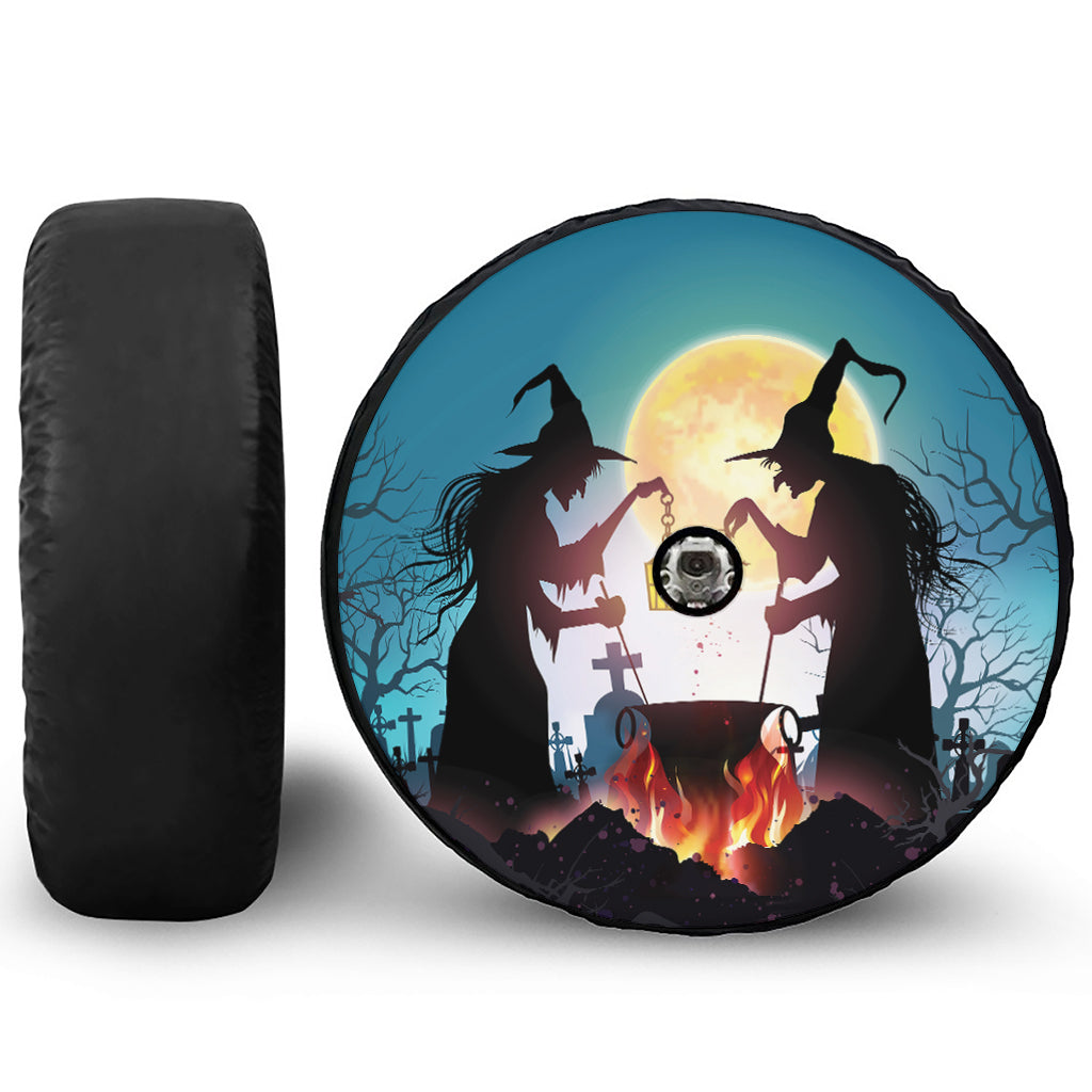 Halloween Witch And Cauldron Print Tire Cover With Camera Hole