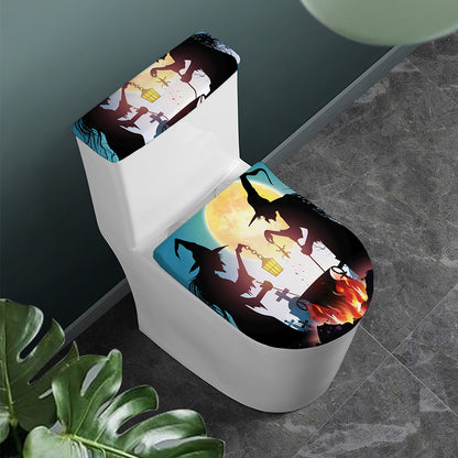 Halloween Witch And Cauldron Print Toilet Lid And Tank Cover Set