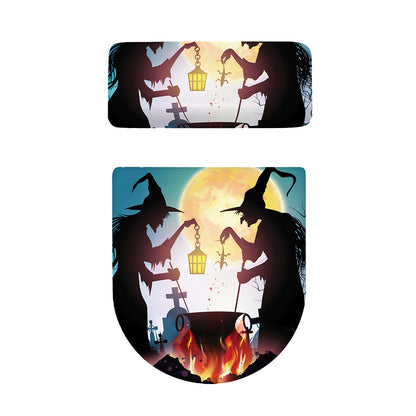 Halloween Witch And Cauldron Print Toilet Lid And Tank Cover Set