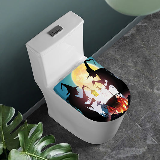 Halloween Witch And Cauldron Print Toilet Lid Cover