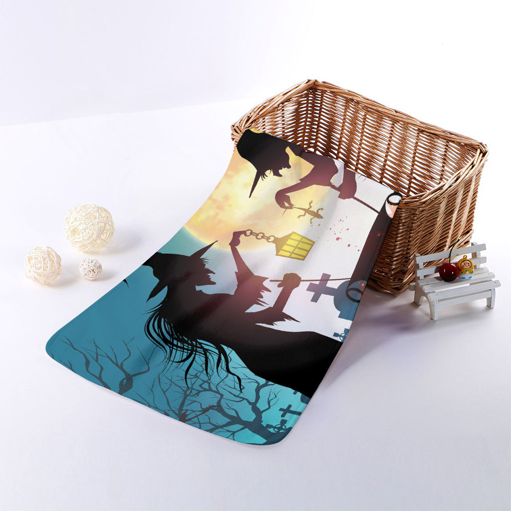 Halloween Witch And Cauldron Print Towel