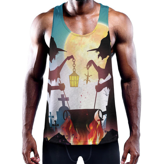 Halloween Witch And Cauldron Print Training Tank Top