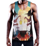 Halloween Witch And Cauldron Print Training Tank Top