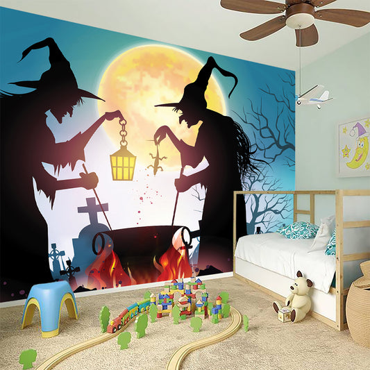Halloween Witch And Cauldron Print Wall Sticker