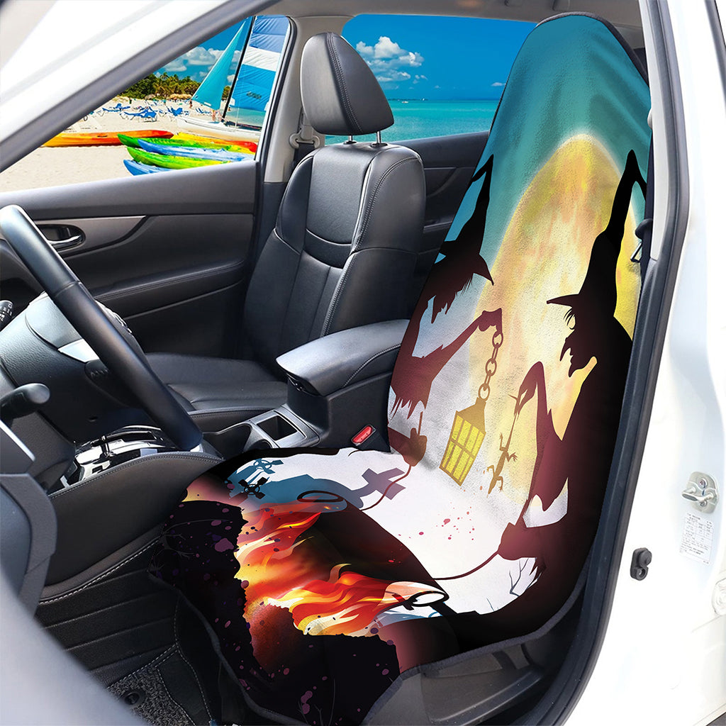 Halloween Witch And Cauldron Print Waterproof Car Seat Cover