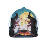 Halloween Witch And Cauldron Print White Mesh Trucker Cap
