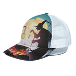 Halloween Witch And Cauldron Print White Mesh Trucker Cap