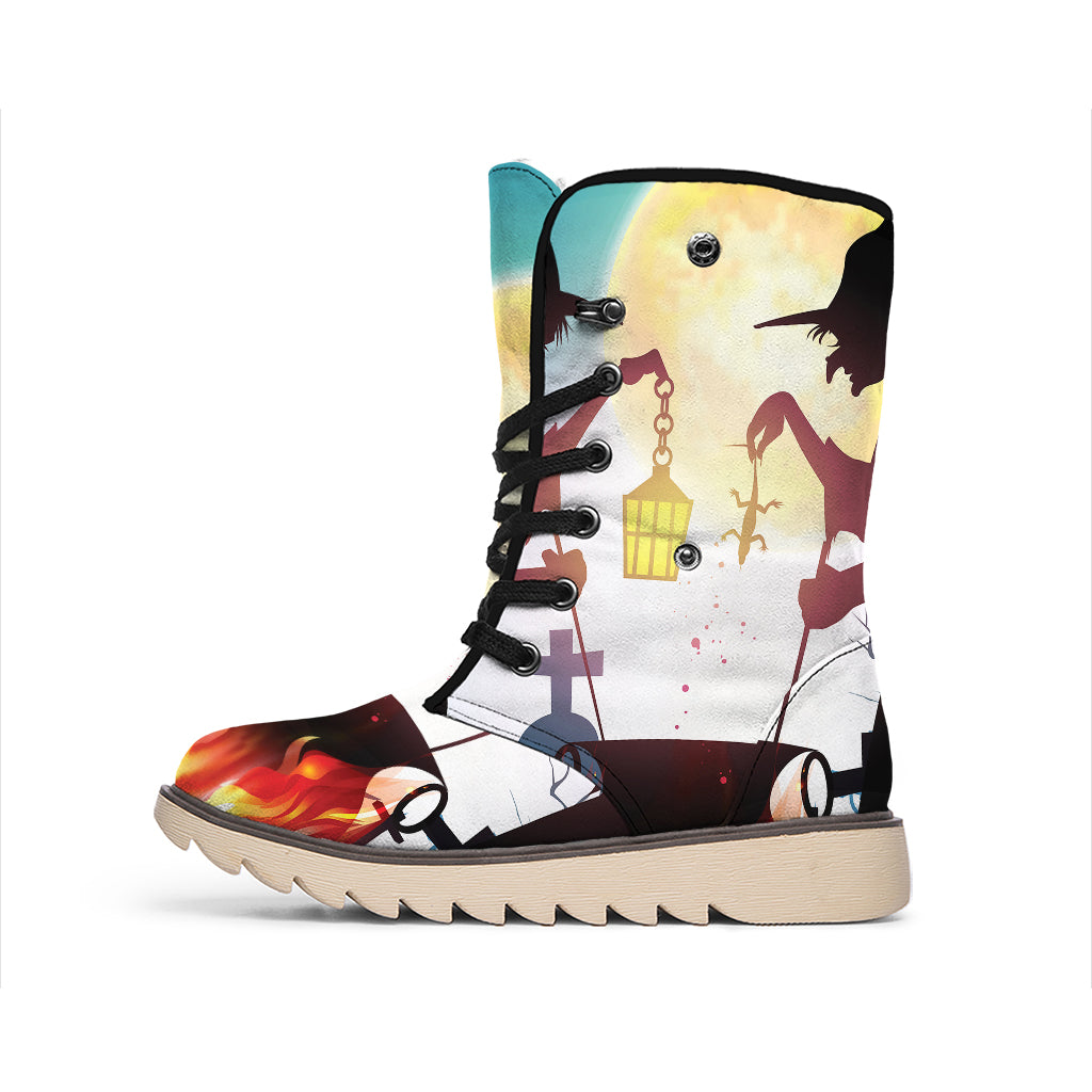 Halloween Witch And Cauldron Print Winter Boots