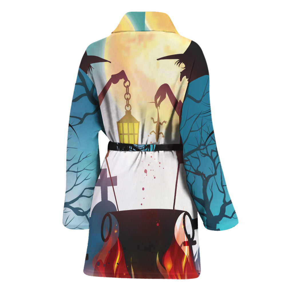 Halloween Witch And Cauldron Print Women's Bathrobe