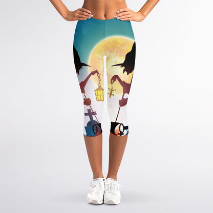 Halloween Witch And Cauldron Print Women's Capri Leggings