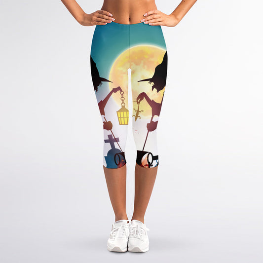 Halloween Witch And Cauldron Print Women's Capri Leggings