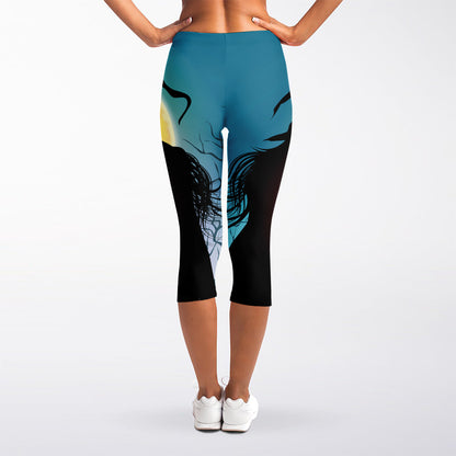 Halloween Witch And Cauldron Print Women's Capri Leggings