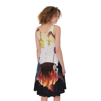 Halloween Witch And Cauldron Print Women's Sleeveless Dress