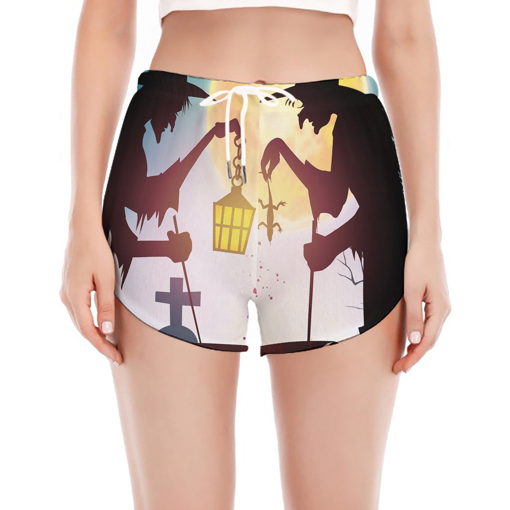 Halloween Witch And Cauldron Print Women's Split Running Shorts