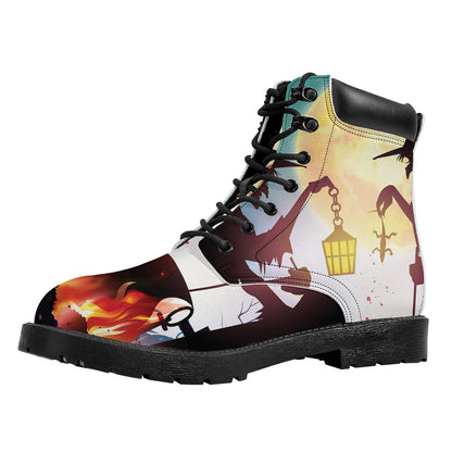 Halloween Witch And Cauldron Print Work Boots