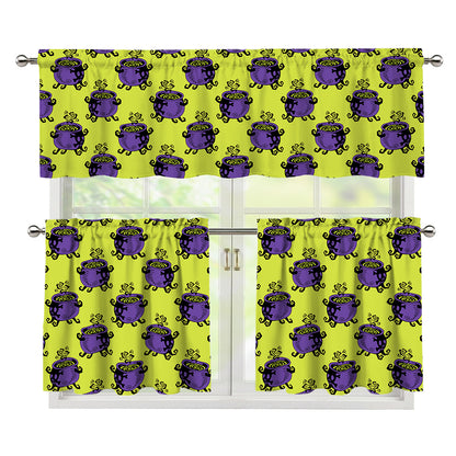 Halloween Witch Cauldron Pattern Print 3 Piece Kitchen Curtains