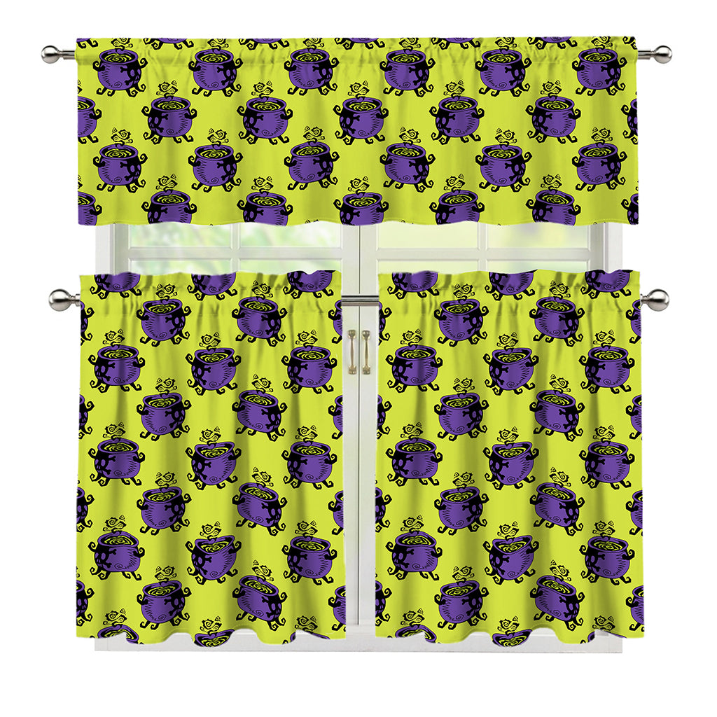 Halloween Witch Cauldron Pattern Print 3 Piece Kitchen Curtains