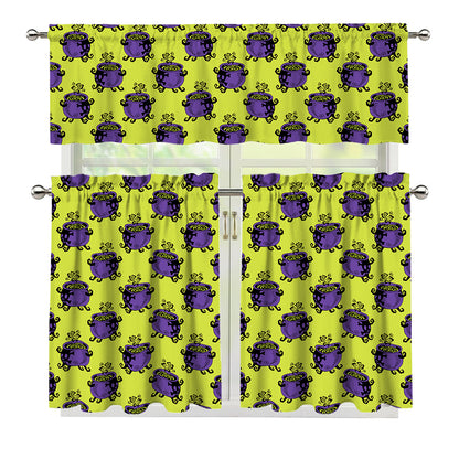 Halloween Witch Cauldron Pattern Print 3 Piece Kitchen Curtains