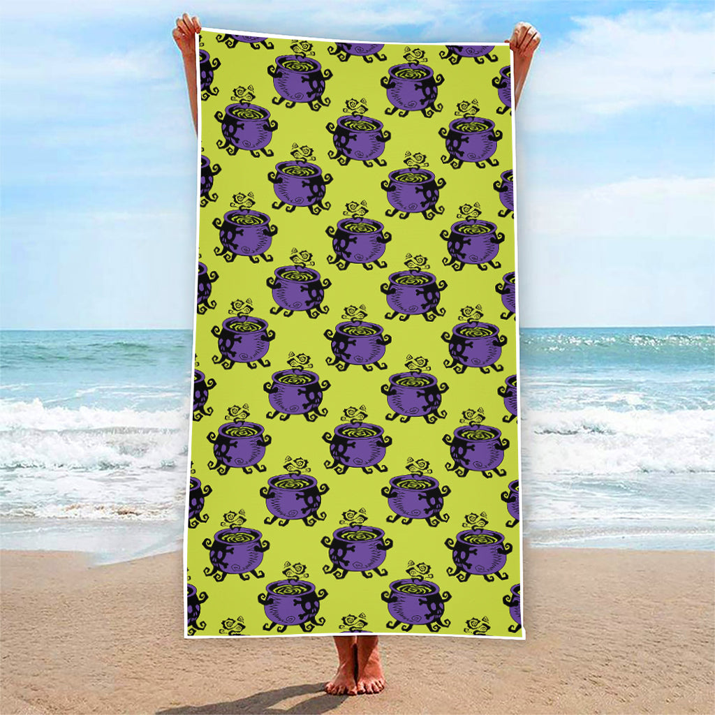 Halloween Witch Cauldron Pattern Print Beach Towel