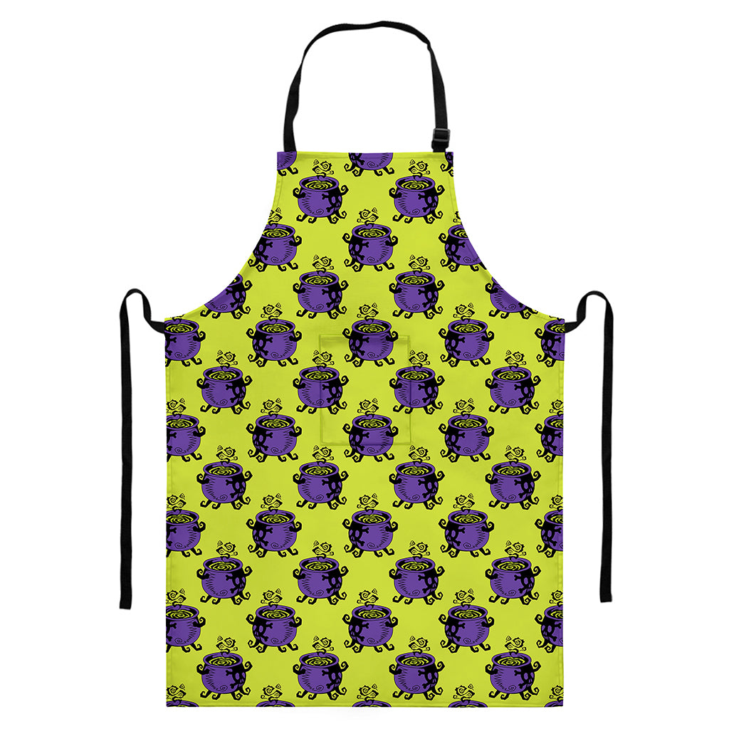 Halloween Witch Cauldron Pattern Print Bib Apron With Pocket