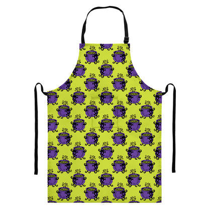 Halloween Witch Cauldron Pattern Print Bib Apron With Pocket