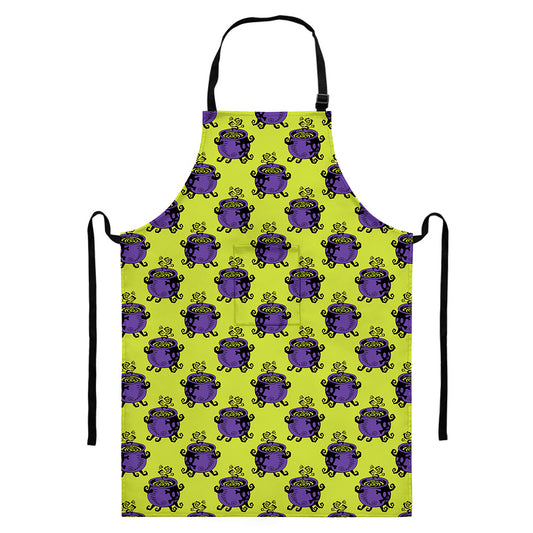 Halloween Witch Cauldron Pattern Print Bib Apron With Pocket