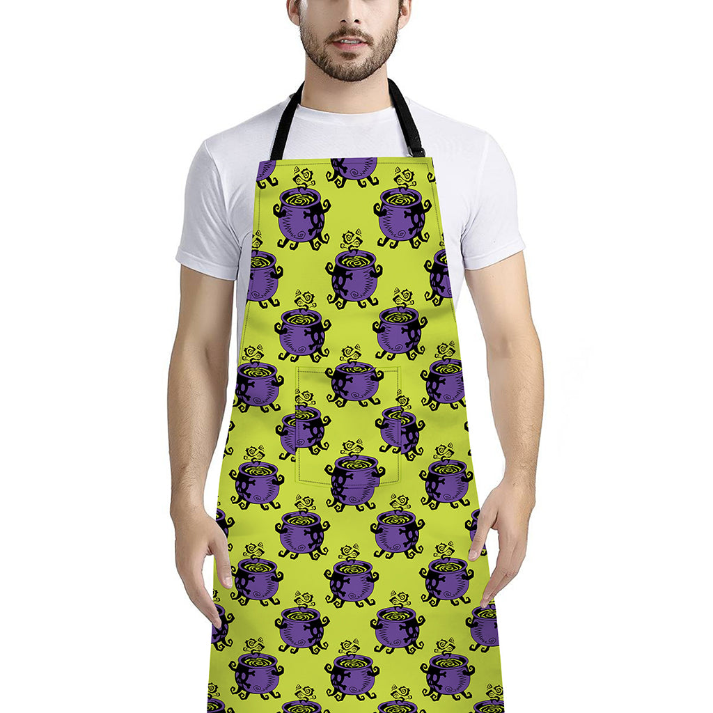 Halloween Witch Cauldron Pattern Print Bib Apron With Pocket
