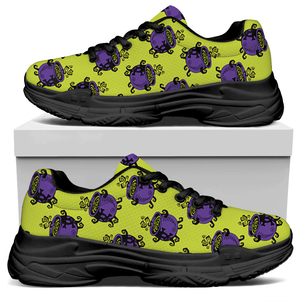 Halloween Witch Cauldron Pattern Print Black Chunky Shoes