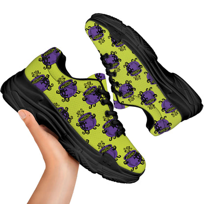 Halloween Witch Cauldron Pattern Print Black Chunky Shoes