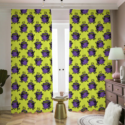 Halloween Witch Cauldron Pattern Print Blackout Pencil Pleat Curtains