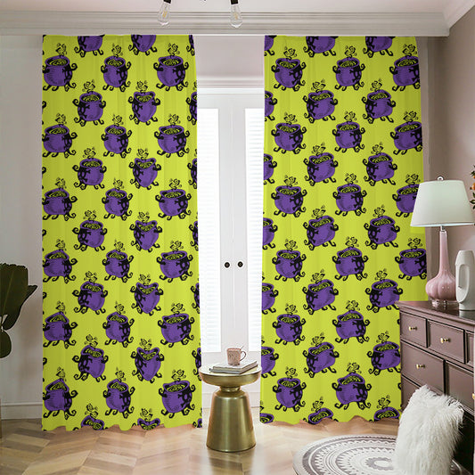 Halloween Witch Cauldron Pattern Print Blackout Pencil Pleat Curtains
