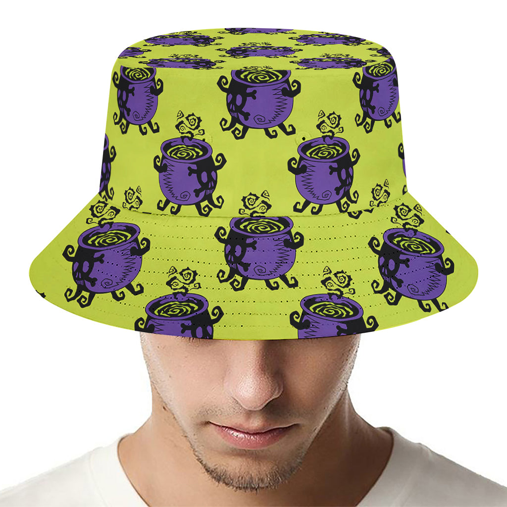 Halloween Witch Cauldron Pattern Print Bucket Hat