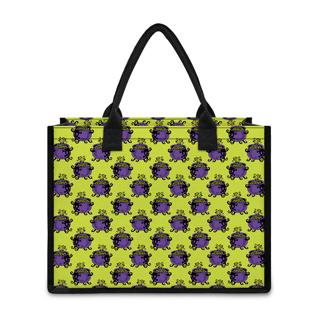 Halloween Witch Cauldron Pattern Print Canvas Tote Bag