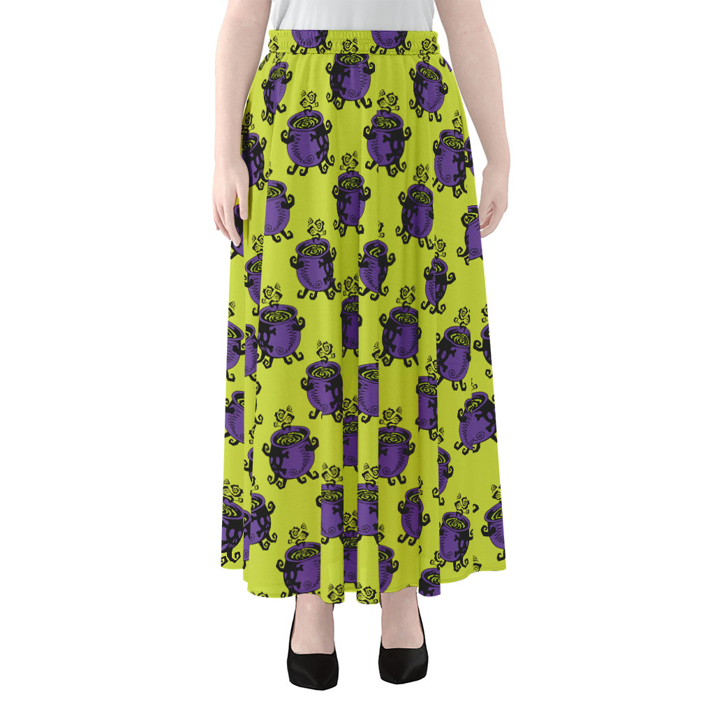 Halloween Witch Cauldron Pattern Print Chiffon Maxi Skirt