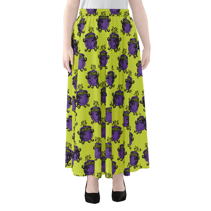 Halloween Witch Cauldron Pattern Print Chiffon Maxi Skirt